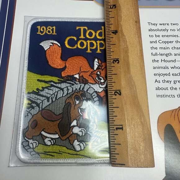 1981 Willabee & Ward Tod Copper Disney Collectible Patch With Fact Card - Picture 3 of 4